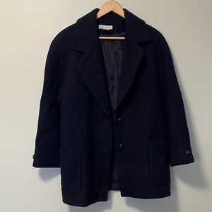 Stephanie Andrews Vintage Made in Ukraine 100% Wool Navy Coat Jacket